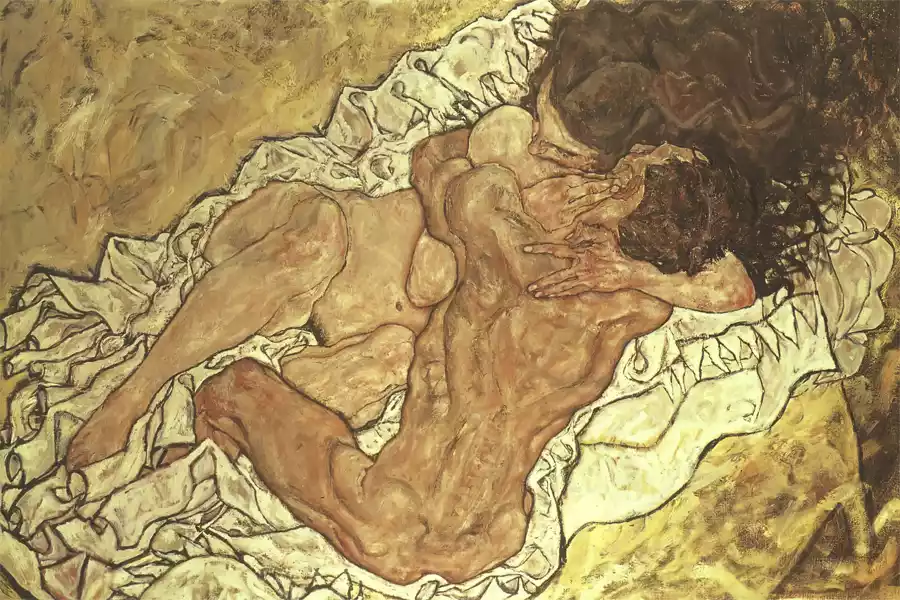 Die Umarmung von Egon Schiele, Kunstdruck auf Leinwand