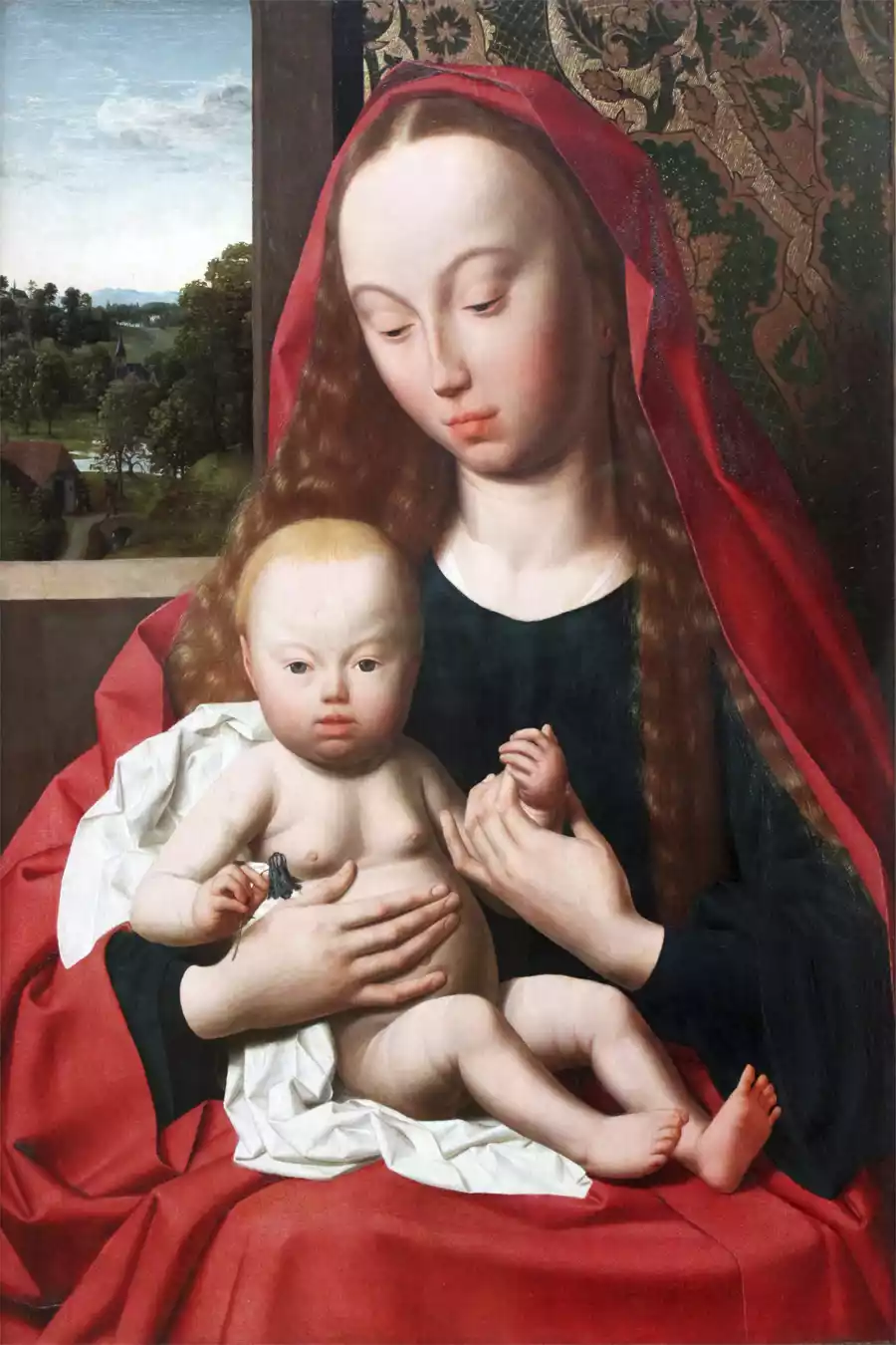 Reproduktion des Gemäldes Jungfrau und Kind von Geertgen tot Sint Jans.
