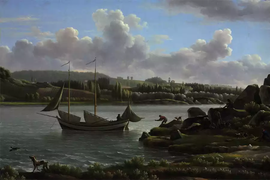 Der Aufbruch zur Jagd von Jean-Joseph-Xavier Bidauld, Kunstdruck auf Leinwand.