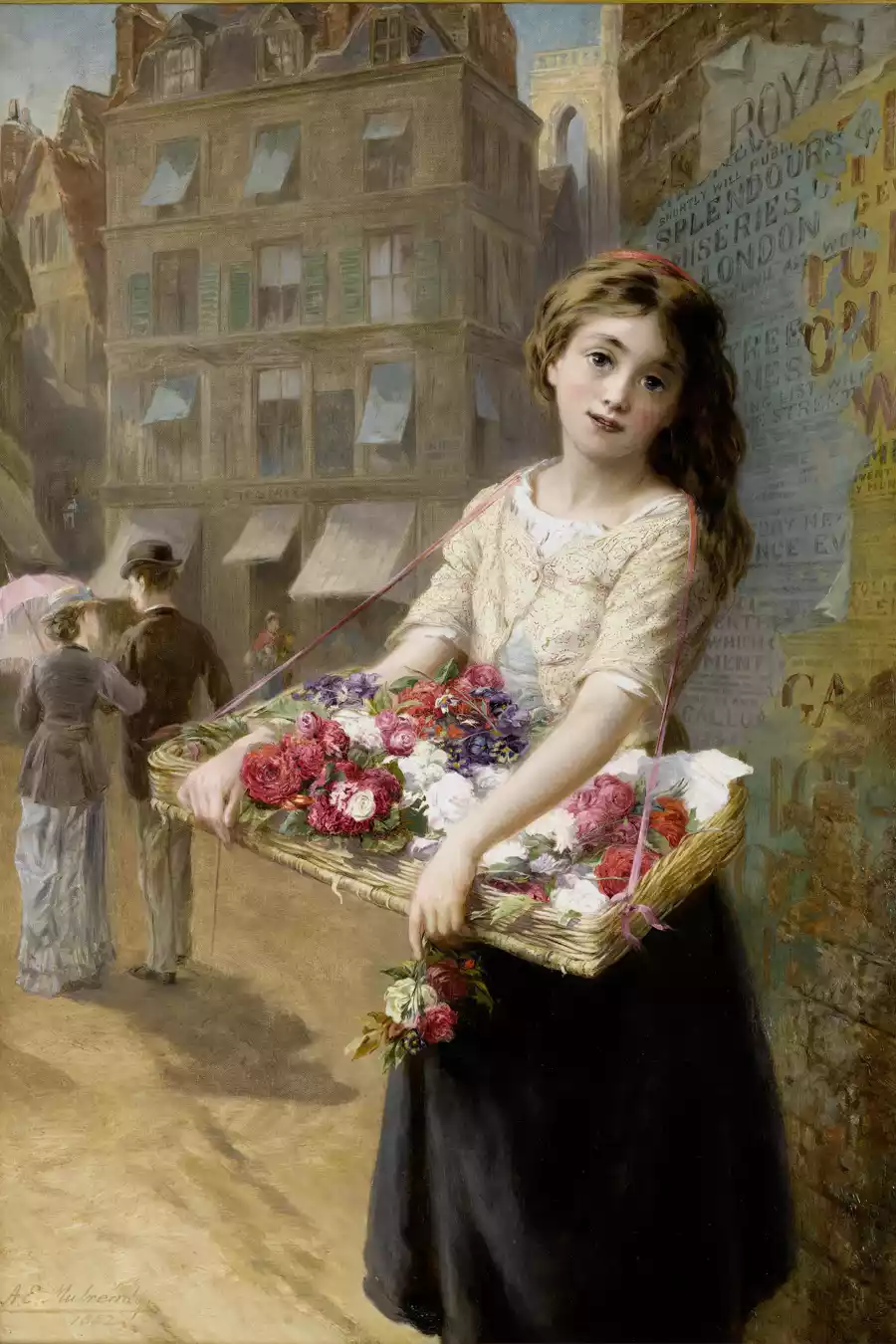 Kunstdruck eines Mädchens, das Rosen verkauft