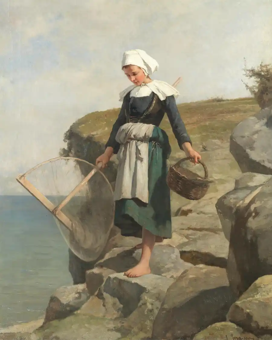 Der Garnelenfänger von Jules Trayer, ein realistisches Kunstwerk