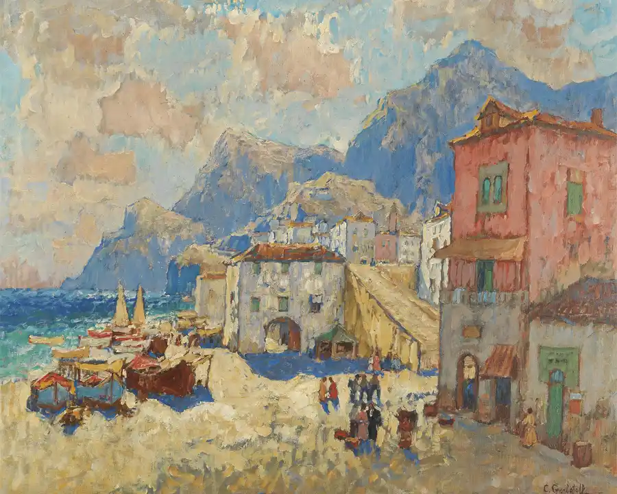 Kunstwerk von Konstantin Gorbatov: Eine Küstenstadt in Spanien