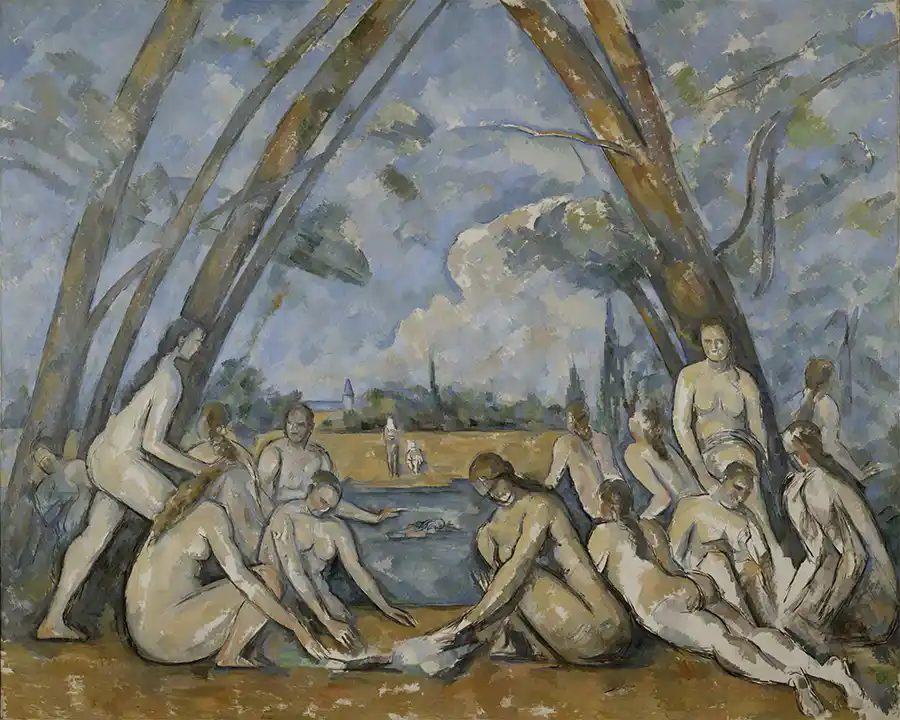 Große Badende von Paul Cézanne, eine ländliche Szene mit Figuren