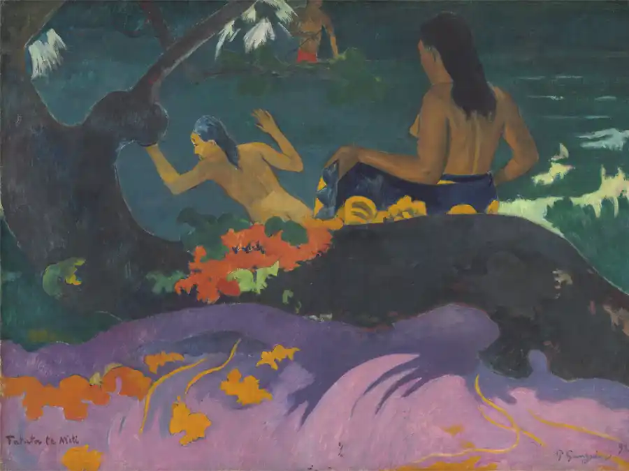 Am Meer von Paul Gauguin, lebendige Szene am Wasser