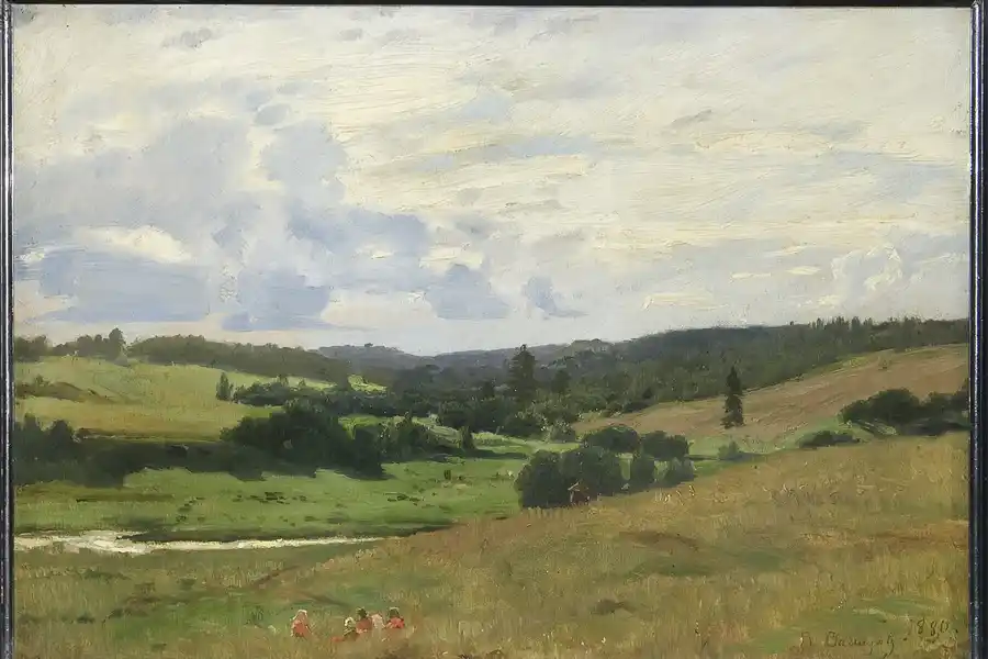 Das Tal des Flusses nahe dem Dorf Vori Whorl, Landschaft mit Kindern
