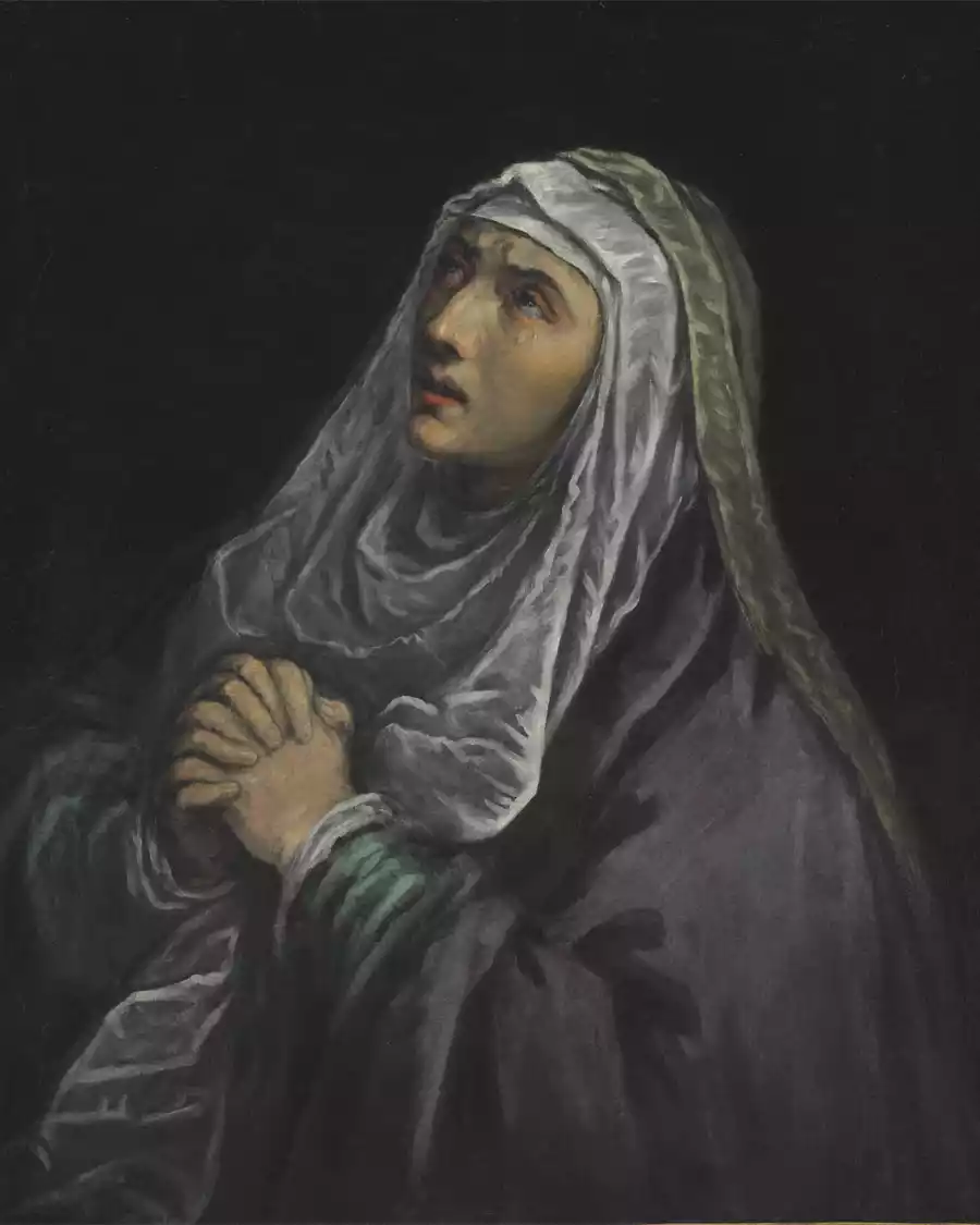 Mater Dolorosa de Jacopo Bassano, reproducción en papel y lienzo.
