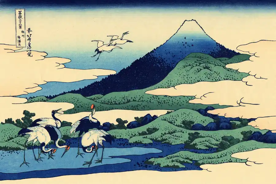 Reproducción de Umegawa en la provincia de Sagami de Hokusai.