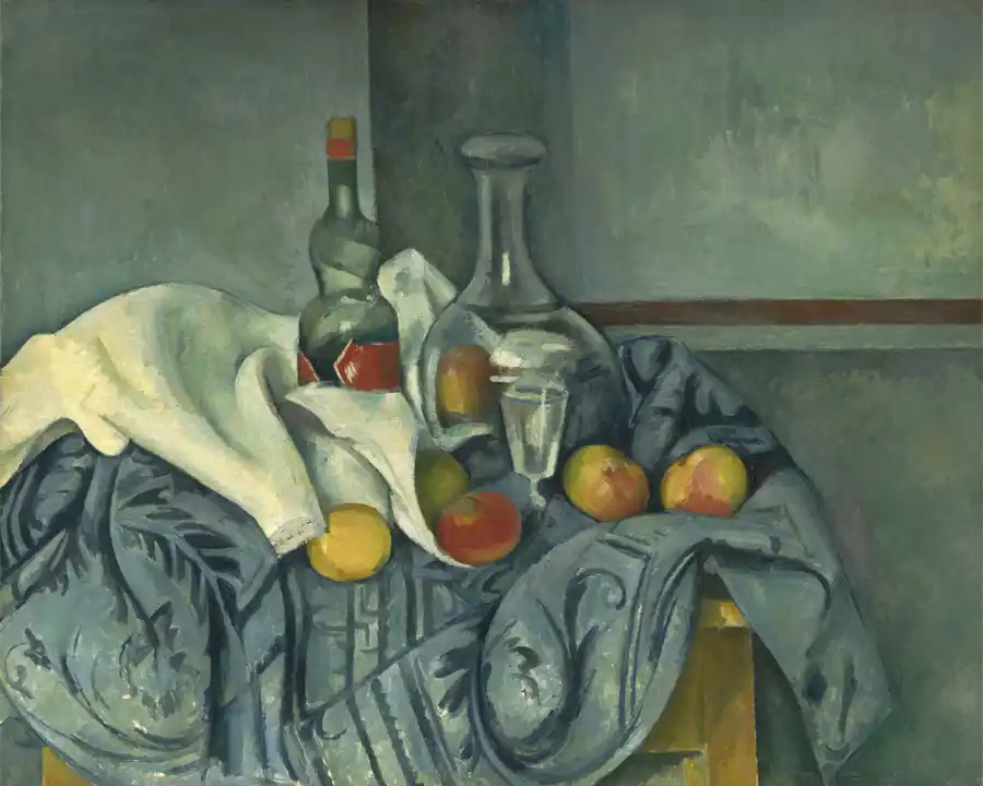 Naturaleza muerta con botella de menta de Paul Cézanne.