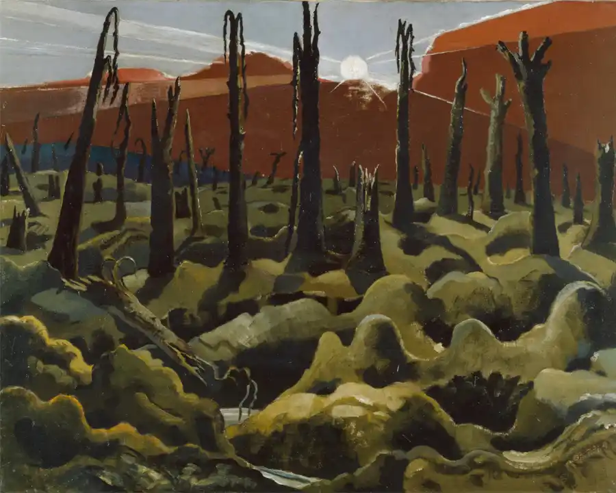Obra surrealista 'Estamos Creando un Nuevo Mundo' de Paul Nash.