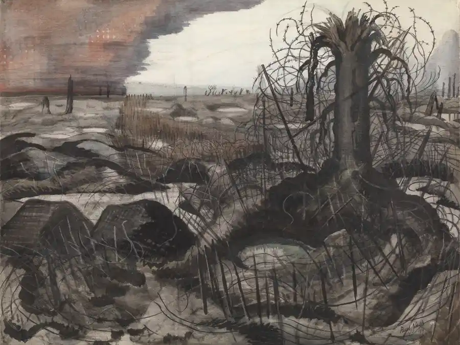 Obra Alambre de Paul Nash, un paisaje desolador.