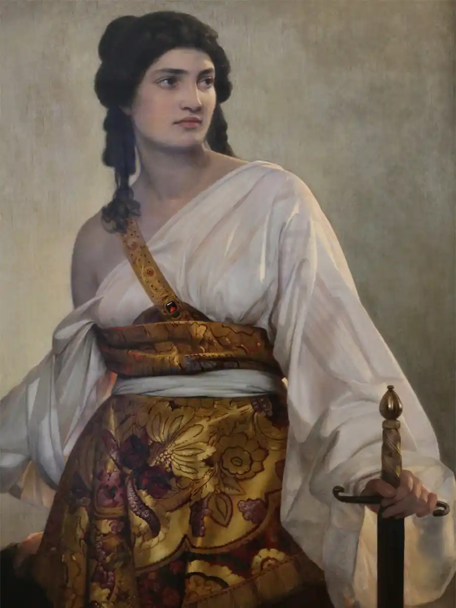 Obra de arte titulada Judith, mostrando a una joven con toga.