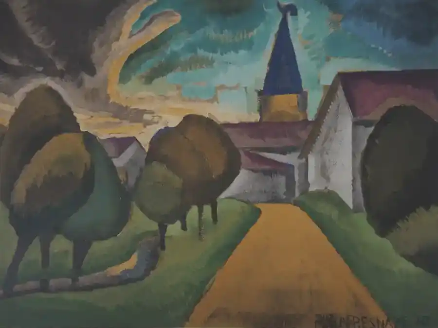 La Entrada al Pueblo de Roger de La Fresnaye, un paisaje sereno.