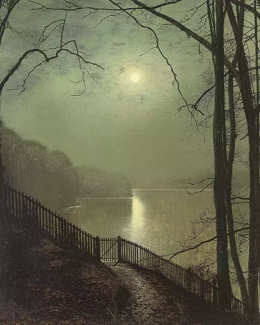 Reproduction de l'œuvre 'Lumière de lune sur le lac' de John Atkinson Grimshaw