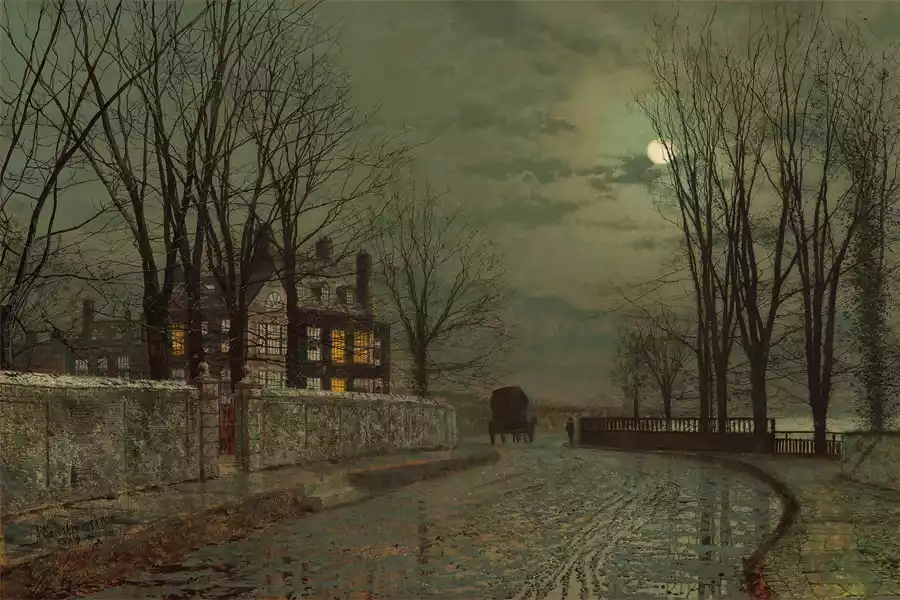 Reproduction de l'œuvre 'Le Virage de la Route' de John Atkinson Grimshaw