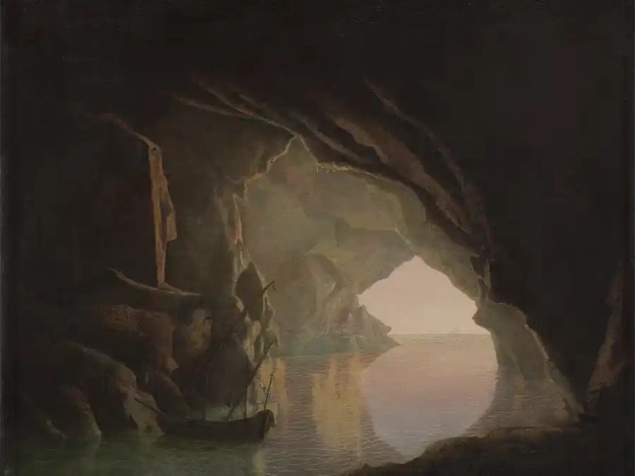 Une Grotte dans le Golfe de Salerne, Coucher de Soleil