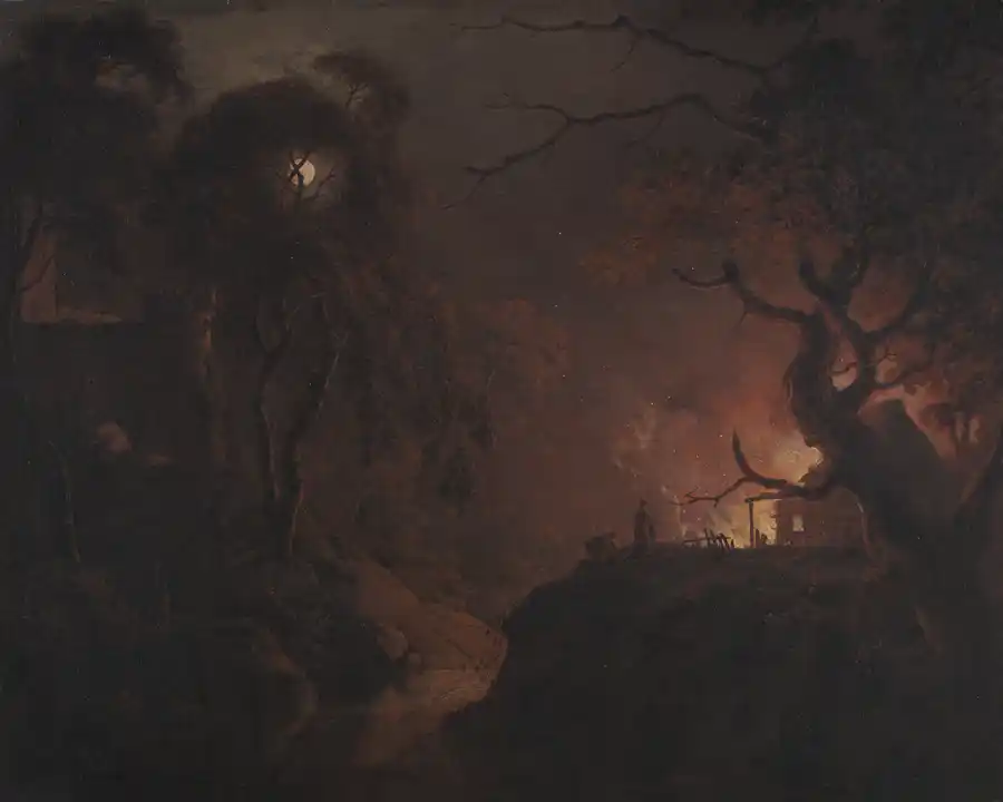 Reproduction de Cottage en feu la nuit par Joseph Wright