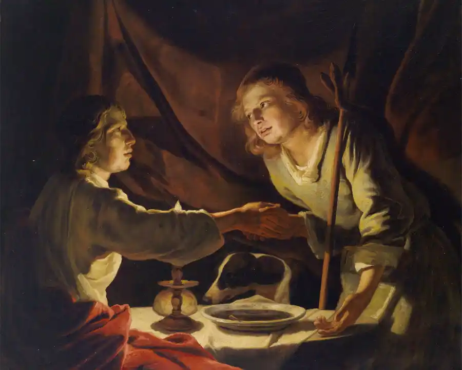 Peinture d'Ésaü vendant son droit d'aînesse à Jacob