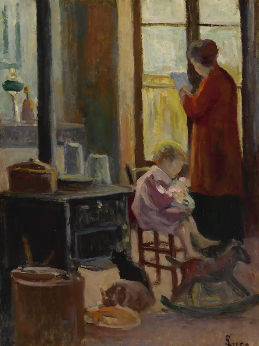 Peinture de Mère et enfant dans la cuisine par Maximilien Luce