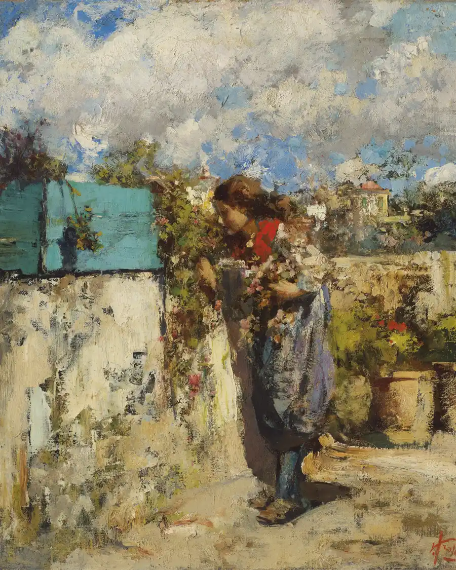 Reproduction de l'œuvre *Dans le jardin* de Vincenzo Irolli.