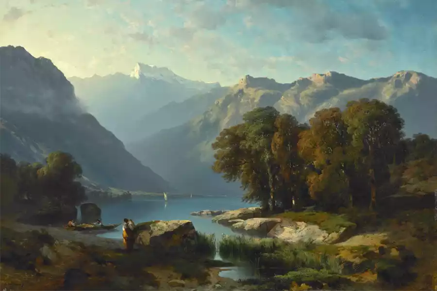 Stampa del Lago di Ginevra di Alexandre Calame