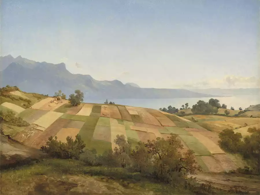 Riproduzione del Paesaggio Svizzero, opera di Alexandre Calame.