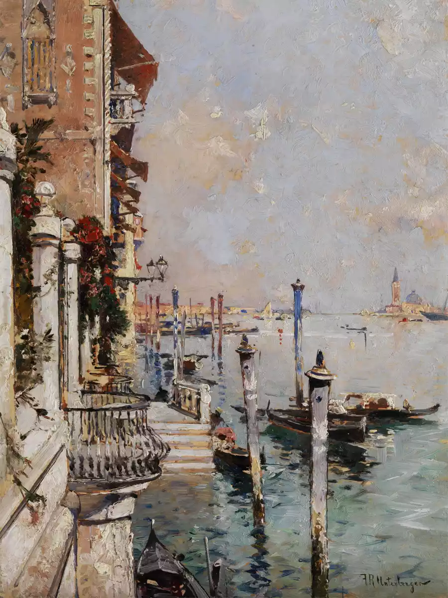 Riproduzione artistica di Venezia con canali e architettura.