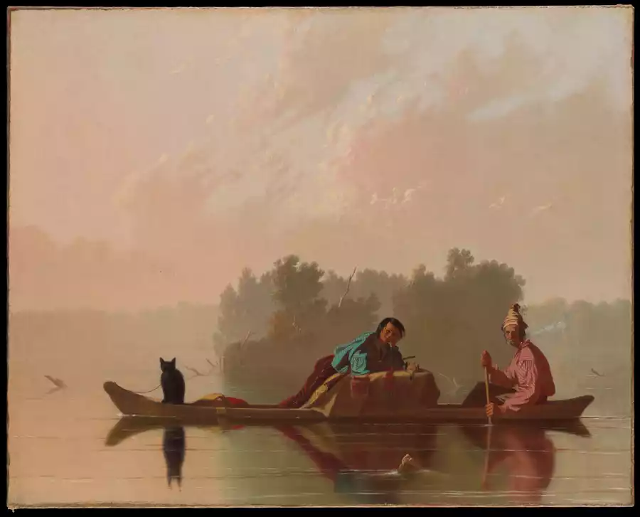 Riproduzione dell'opera Commercianti di pellicce che scendono il Missouri di George Caleb Bingham.