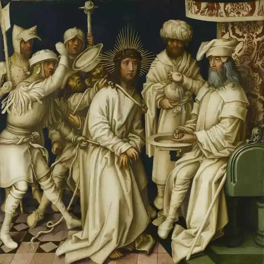 Riproduzione di Pilato che si Lava le Mani di Hans Holbein il Vecchio.