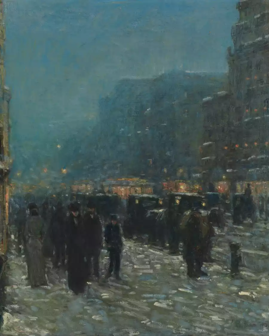 Stampa impressionista di Broadway e 42nd Street di Childe Hassam.