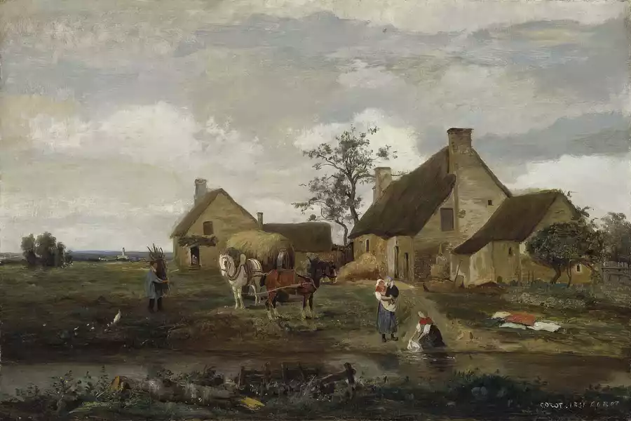 Riproduzione di Una Fattoria nel Nievre di Camille Corot