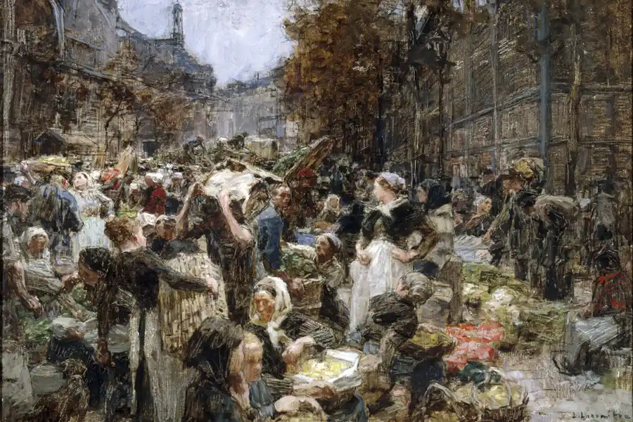 Bozzetto di un mercato a Les Halles, Parigi.