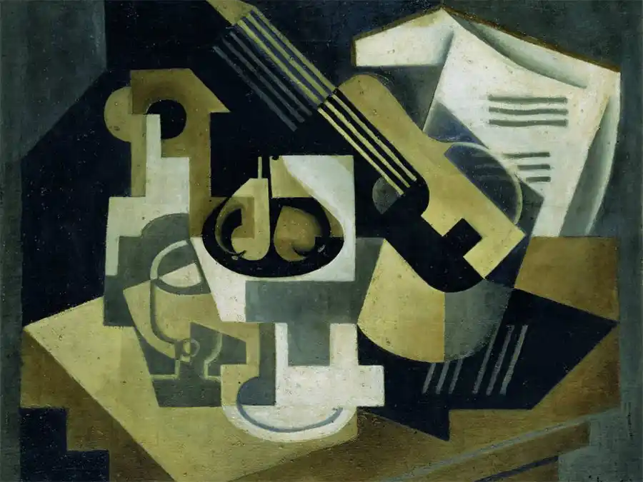 Chitarra e Ciotola di Frutta di Maria Blanchard, arte cubista.