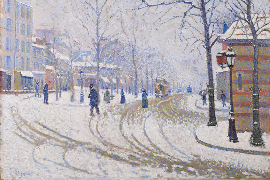 Boulevard de Clichy 1886 di Paul Signac, scena invernale urbana.