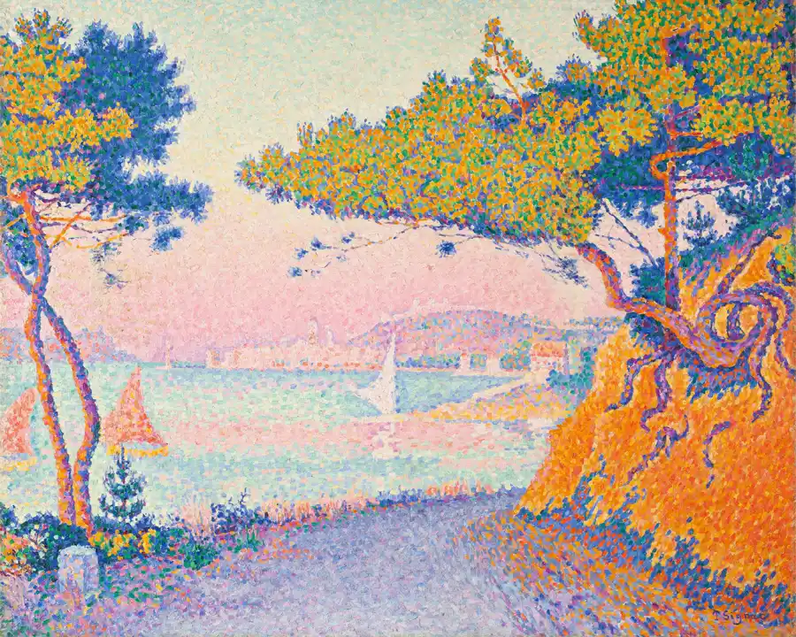 Golfe Juan di Paul Signac, un paesaggio costiero vibrante.