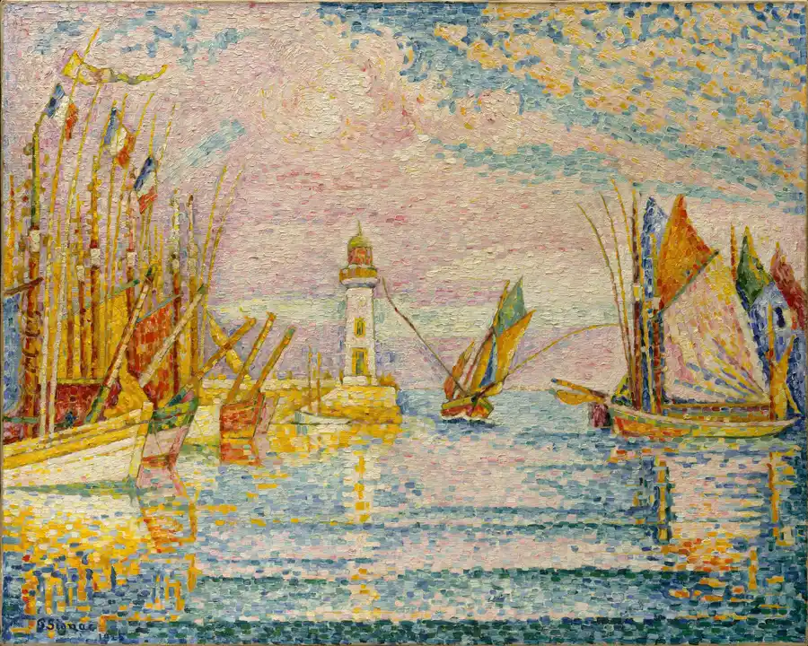 Faro a Groix di Paul Signac, scena portuale vibrante.