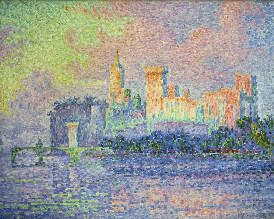 Riproduzione del Palazzo Papale, Avignone in stile Neo-Impressionista.