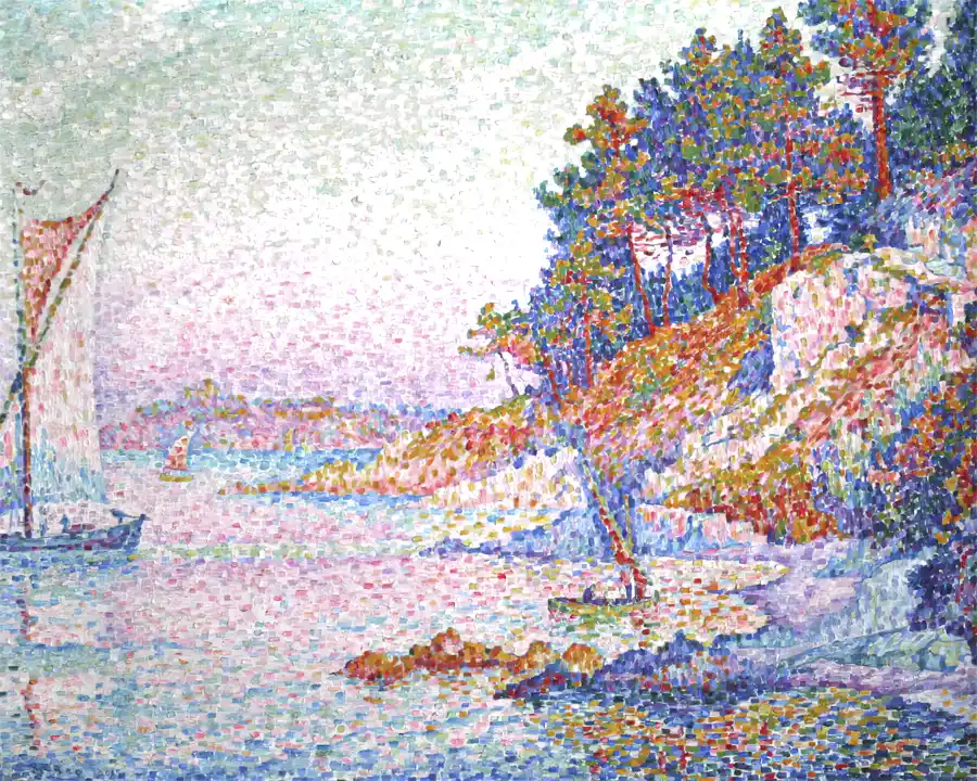 Riproduzione di 'La Baia' di Paul Signac su carta e tela.