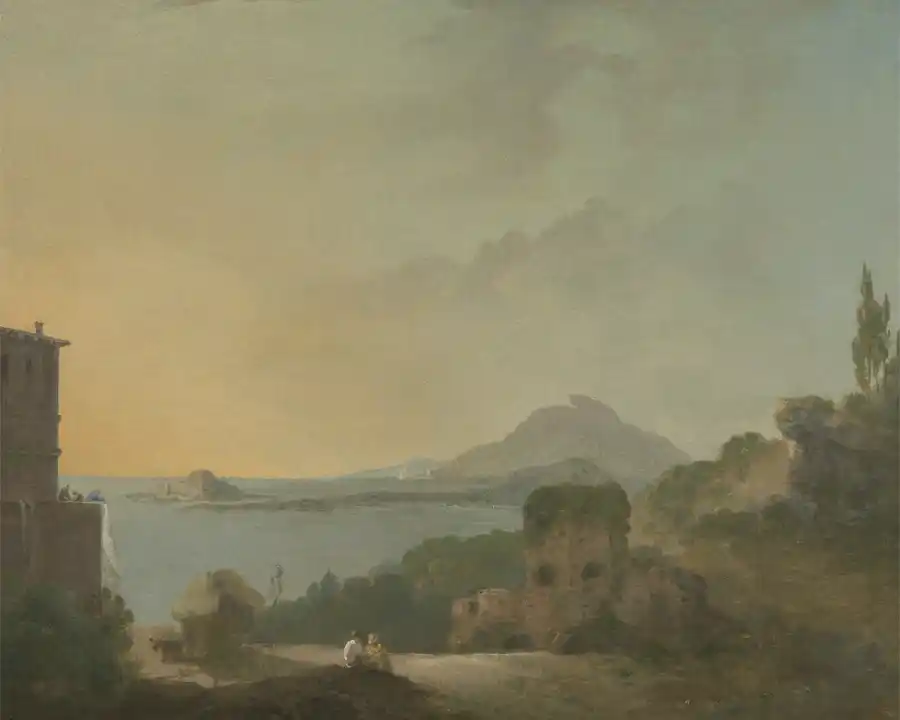 Rappresentazione della Villa di Cicerone e del Golfo di Pozzuoli in stile Rococò.