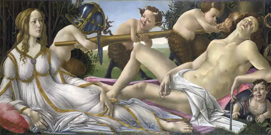 Riproduzione dell'opera 'Venere e Marte' di Botticelli.