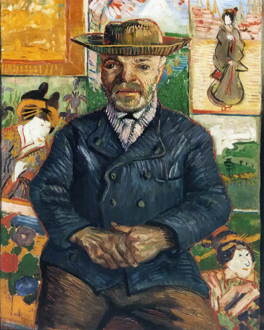Ritratto di Père Tanguy di Vincent van Gogh, opera d'arte post-impressionista.