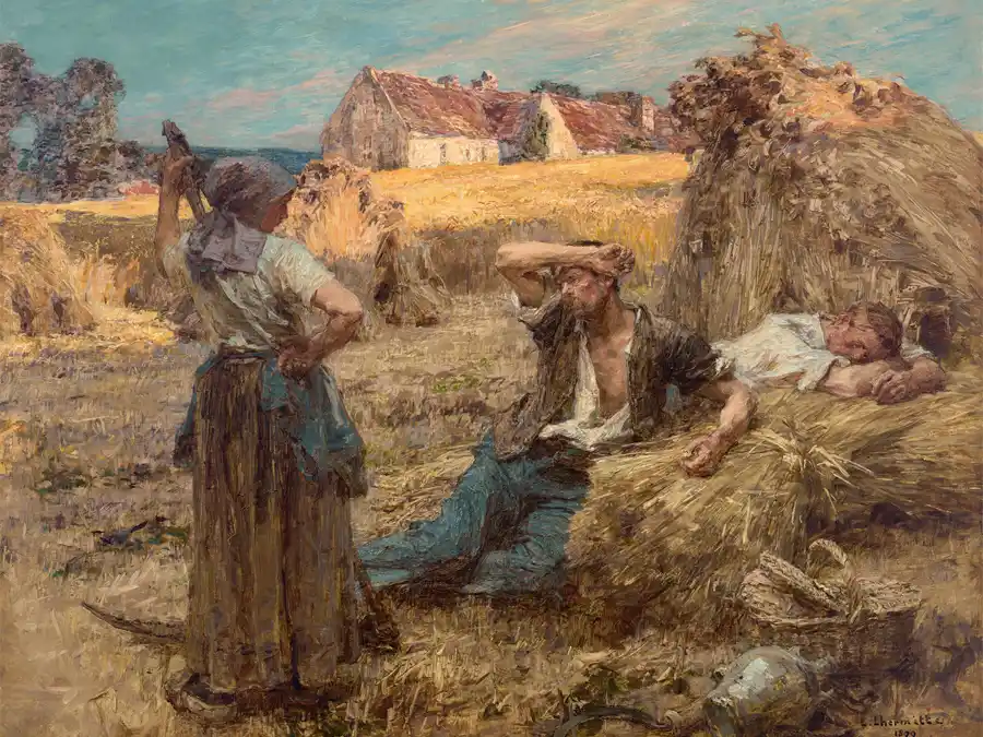Il Risveglio del Mietitore di Léon Augustin Lhermitte, rappresentazione del mietitore in contemplazione.