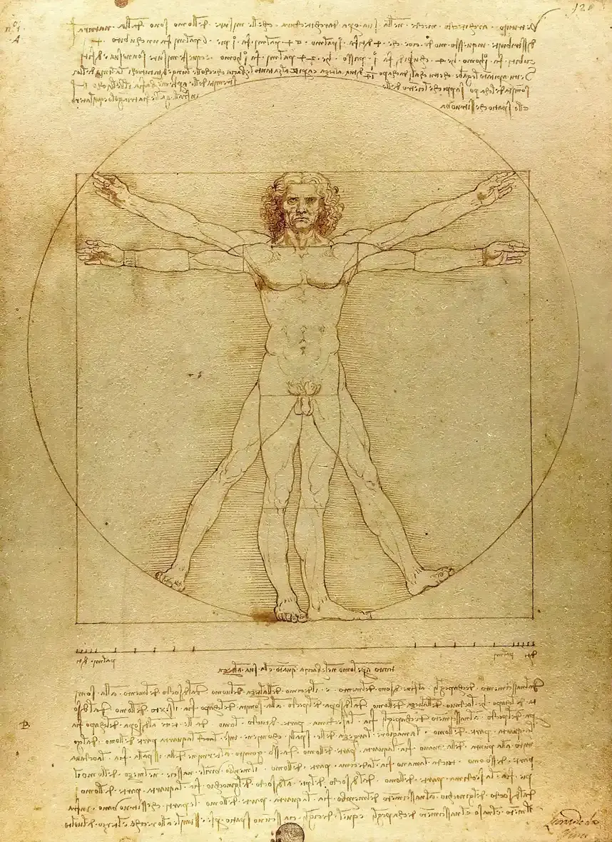 Disegno dell'Uomo Vitruviano di Leonardo da Vinci.