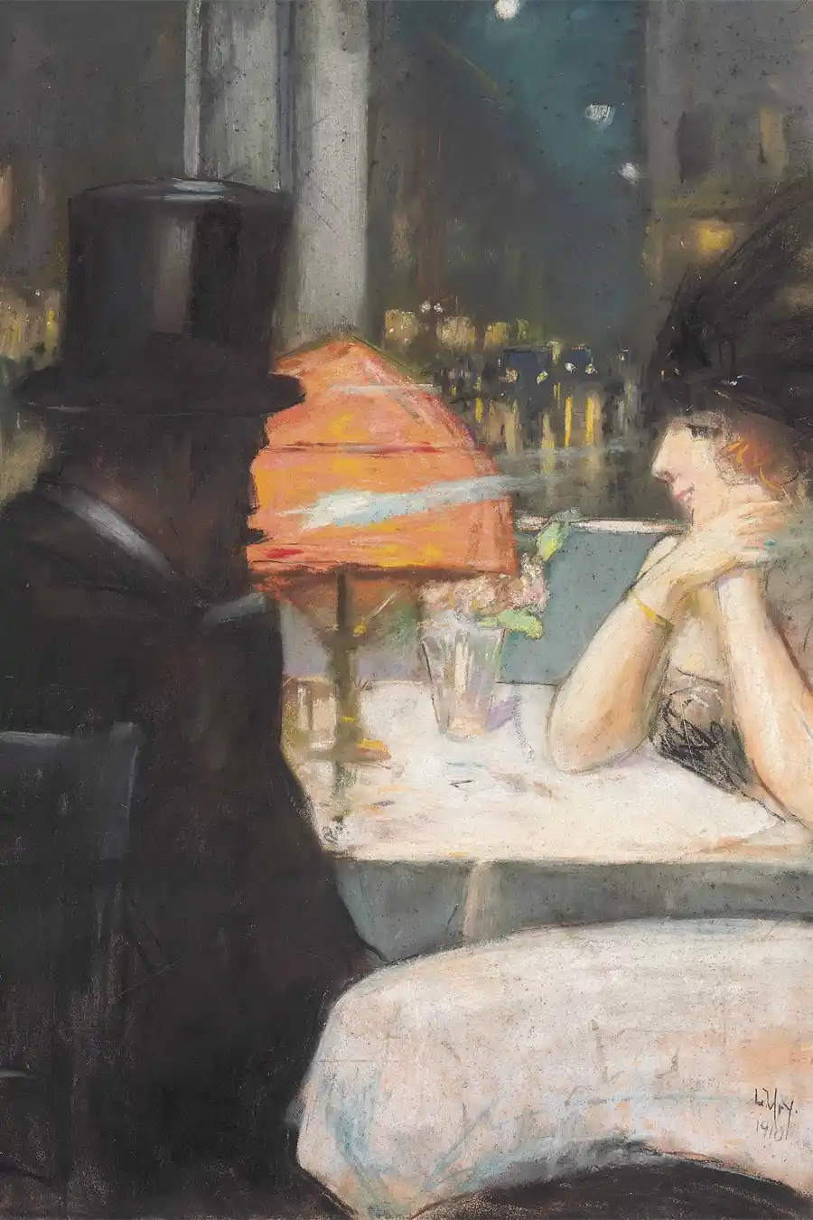 Dame und Herr im Restaurant - opera di Lesser Ury