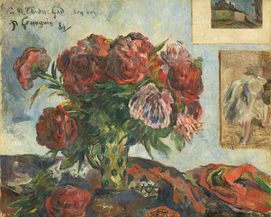 Riproduzione de Il Vaso di Peonie di Paul Gauguin su carta e tela.