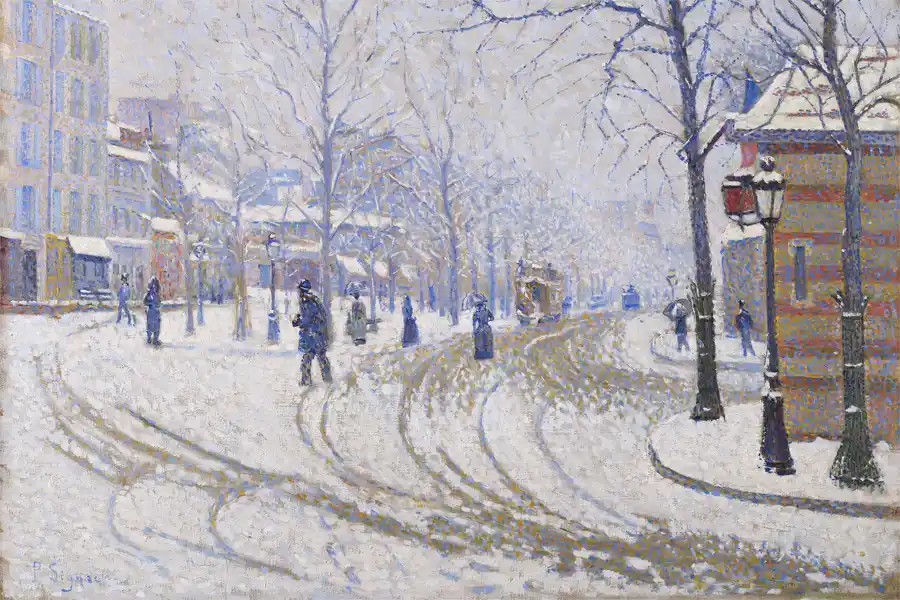 Riproduzione di Neve, Boulevard de Clichy, Parigi di Paul Signac.