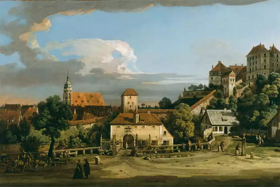 Stampa di Pirna - L'OBertor dal Sud di Bernardo Bellotto.