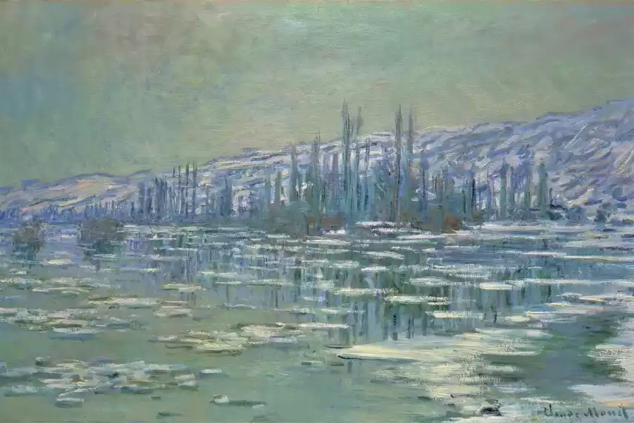 IJsschotsen op de Seine, een impressionistisch schilderij van Claude Monet.