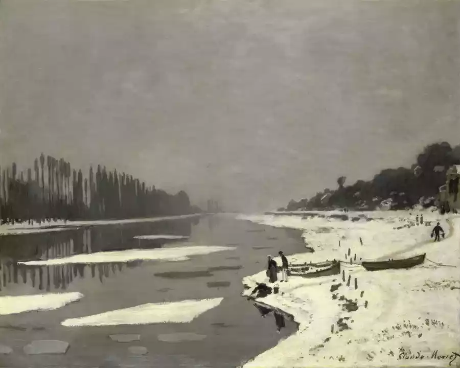 IJsvelden op de Seine bij Bougival door Claude Monet