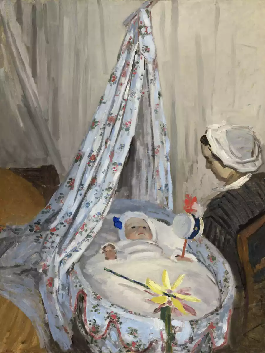 Jean Monet in de Wieg, een kunstwerk van Claude Monet dat een moeder en haar kind toont.