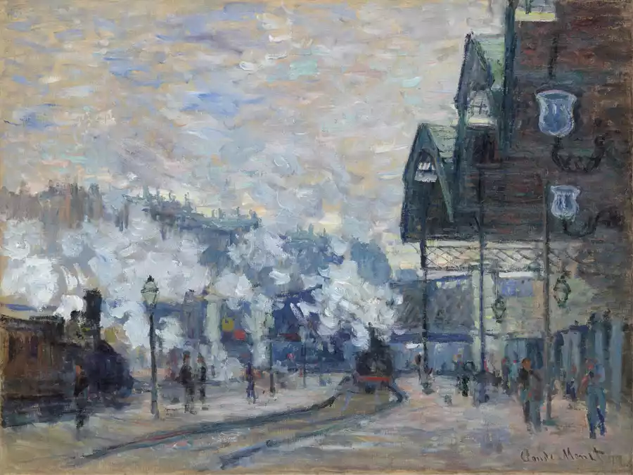 Afbeelding van Station Saint-Lazare, de goederenloodsen van de Westelijke Regio door Claude Monet.